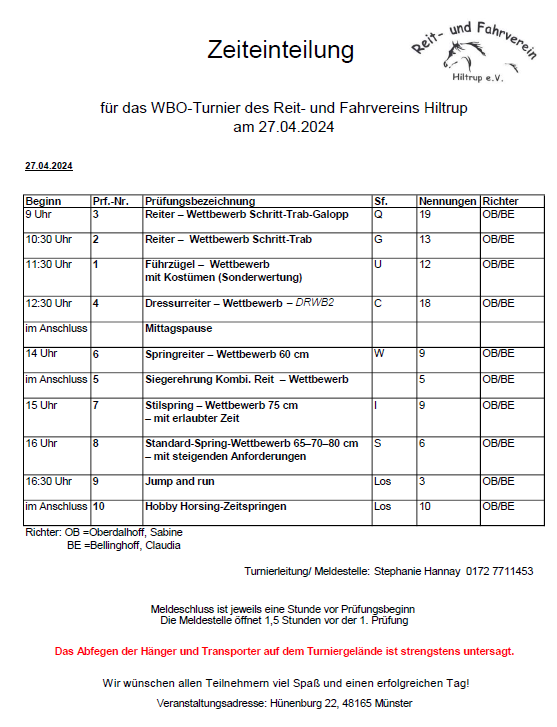 Zeiteintelung WBO Turrnier 2024 